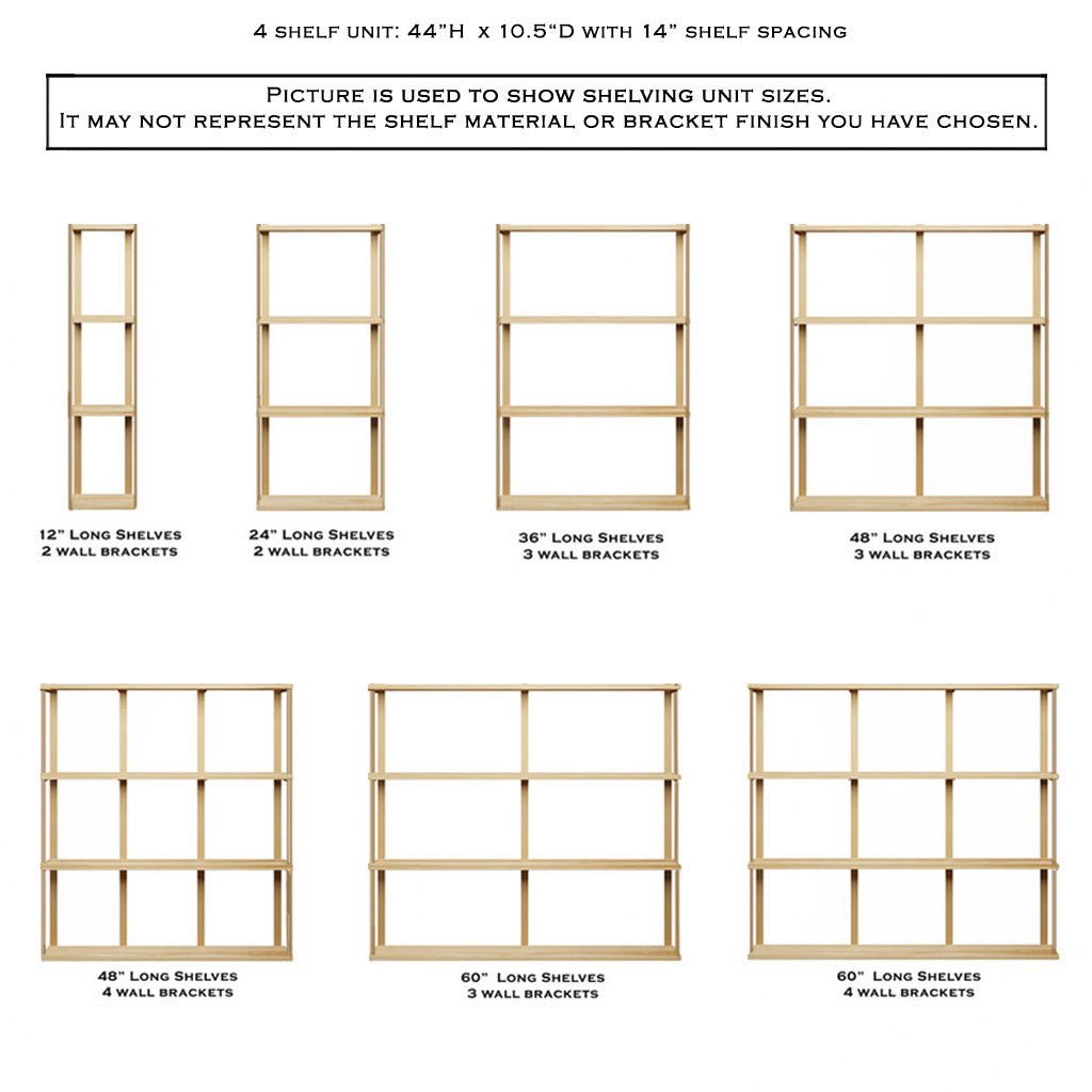 Wall Mount 4 Shelf Unit with Bookends: 44" H