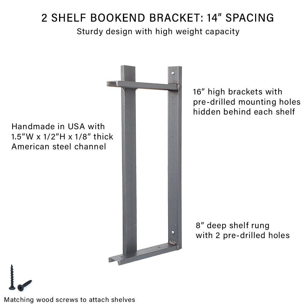 Wall Mount 2 Shelf Unit with Bookends: 16" H