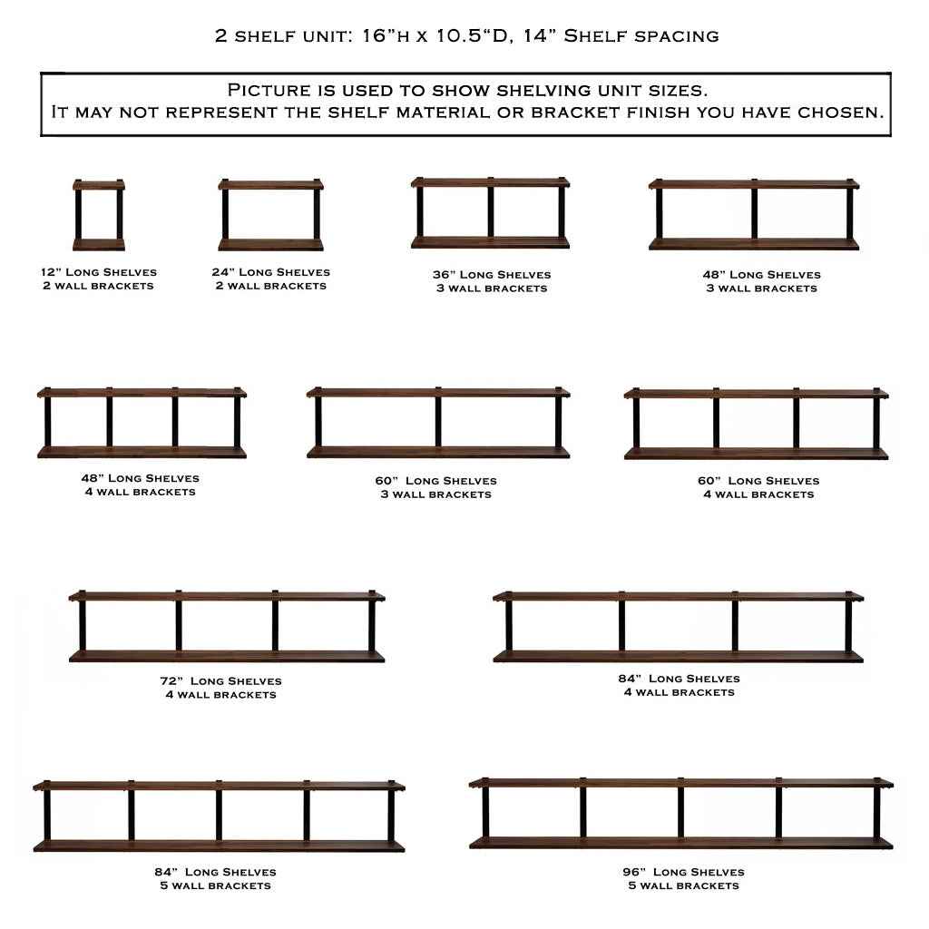 Wall Mount 2 Shelf Unit: 16" H