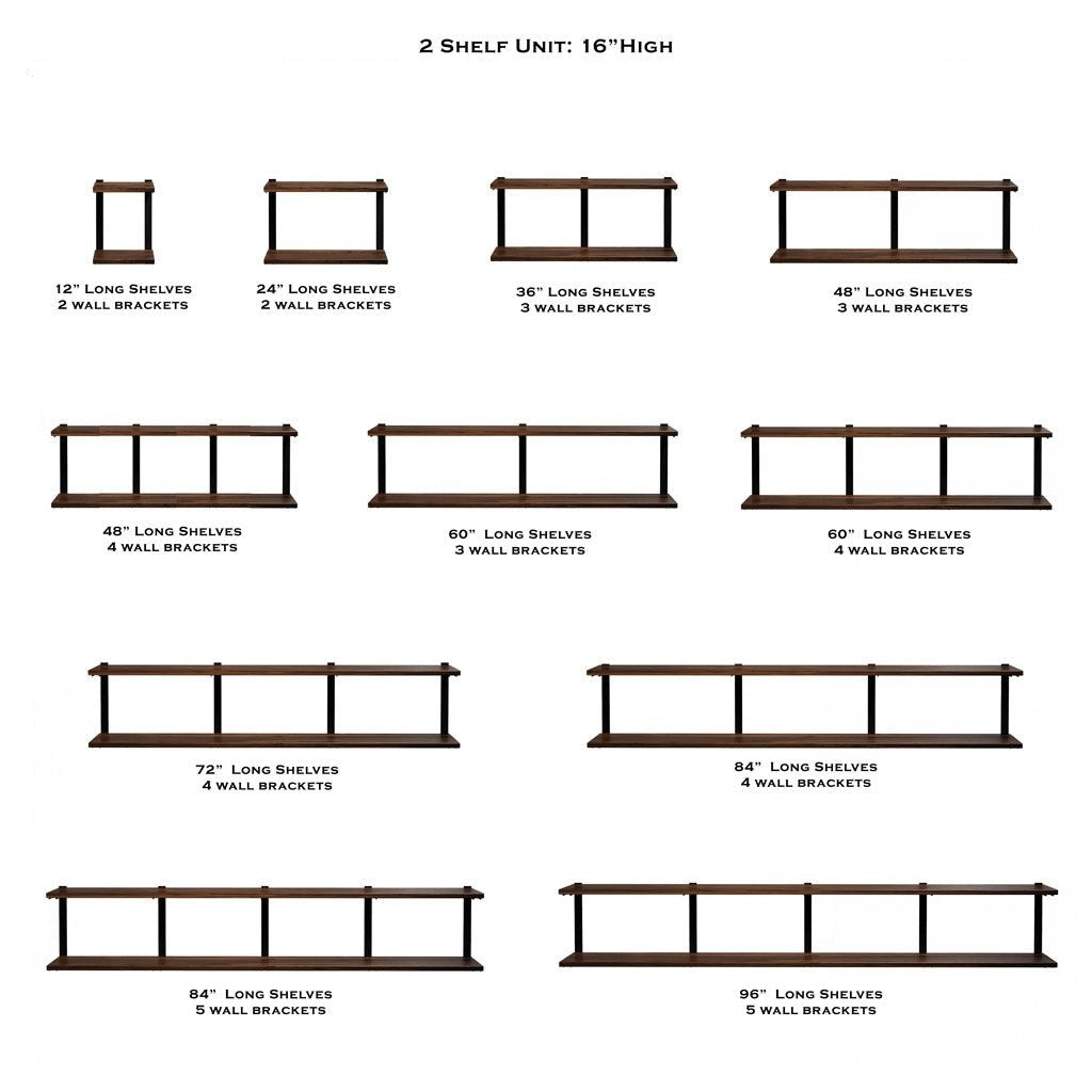 Wall Mount 2 Shelf Unit with Bookends: 16" H