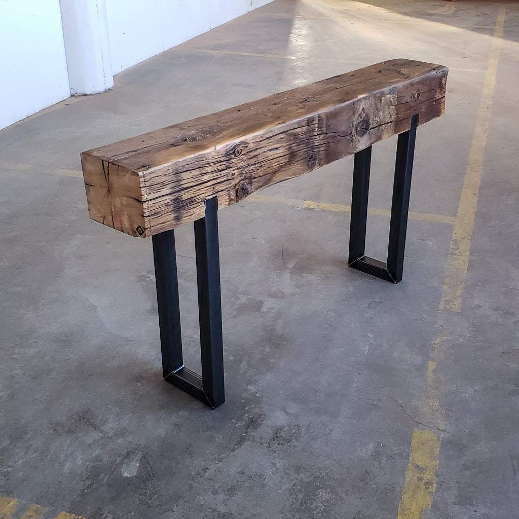 Reclaimed Beam and steel Console Table