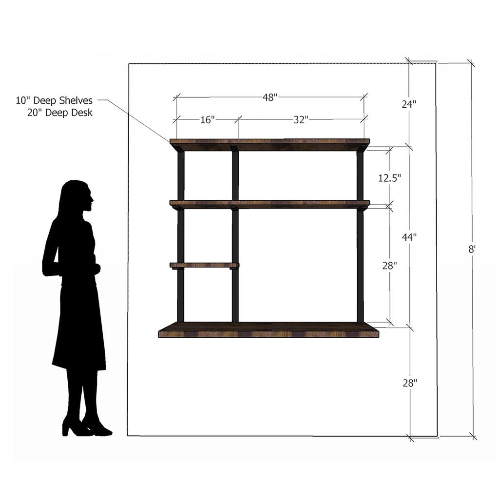 Floating Desk + 3 Shelves
