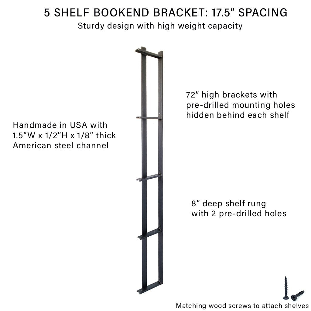 Wall Mount 5 Shelf Unit with Bookends: 72"H