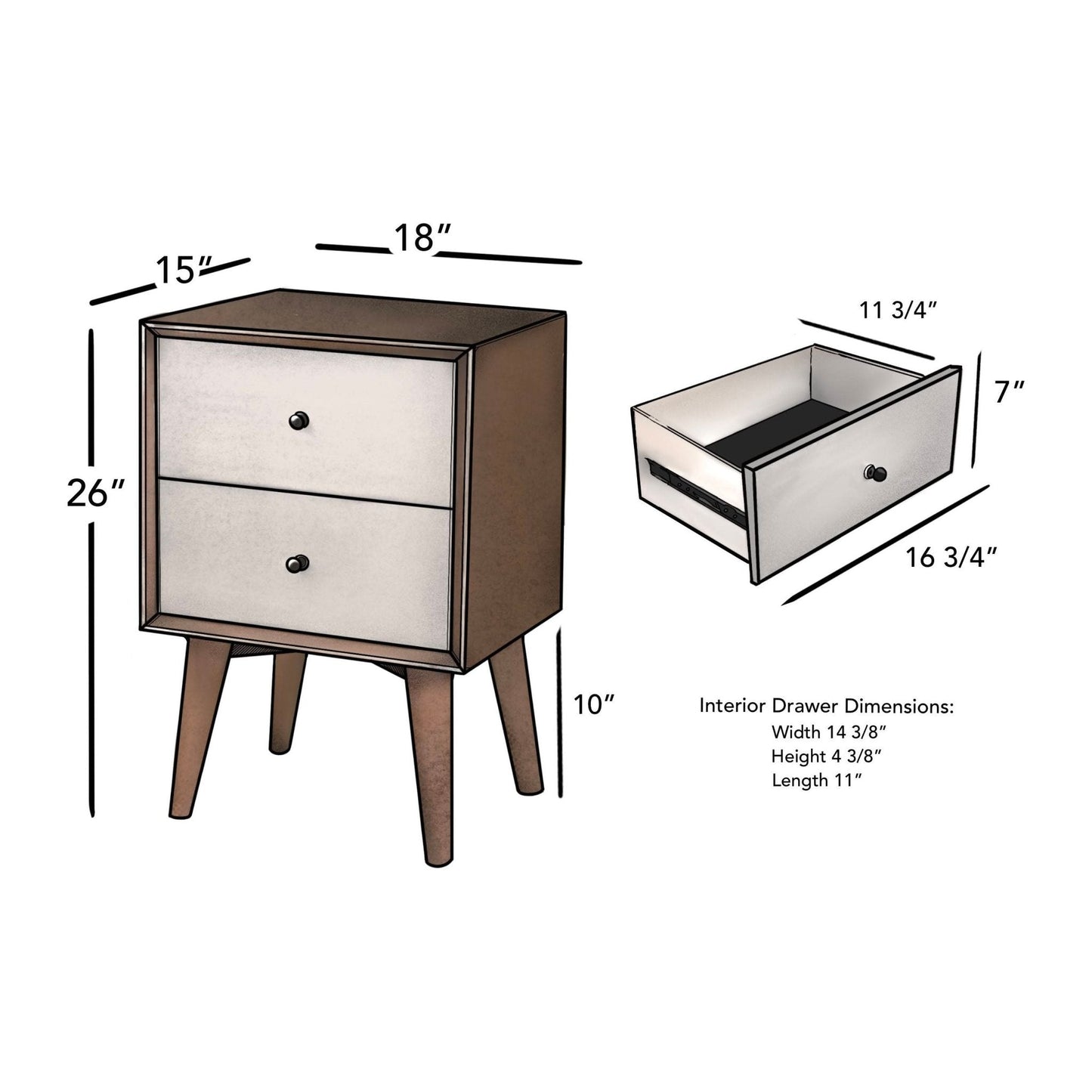 Flynn Nightstand, Cherry Acorn/White