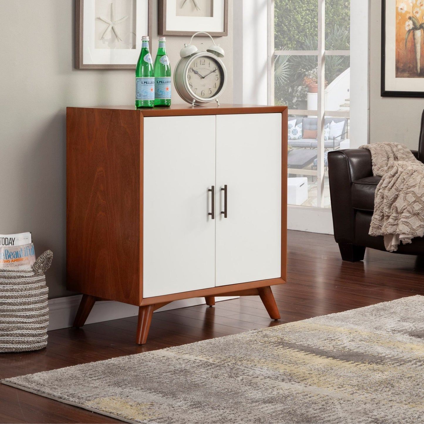 Flynn Small Bar Cabinet, Cherry Acorn/White