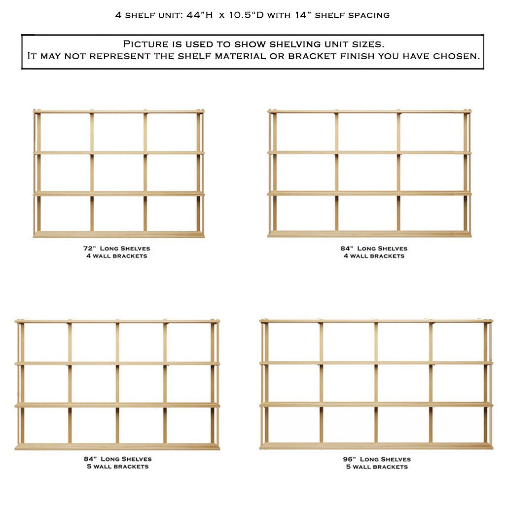 Wall Mount 4 Shelf Unit with Bookends: 44" H