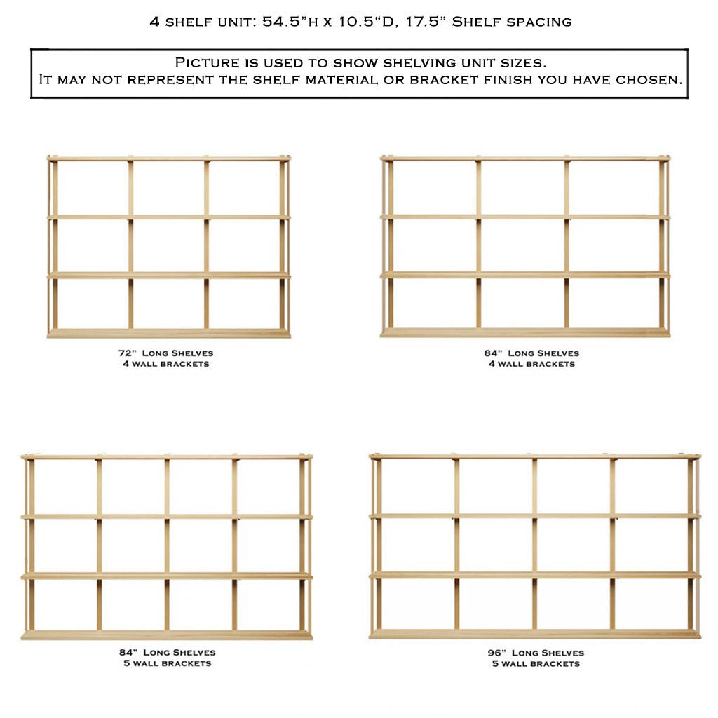 Wall Mount 4 Shelf Unit with Bookends: 54.5"H