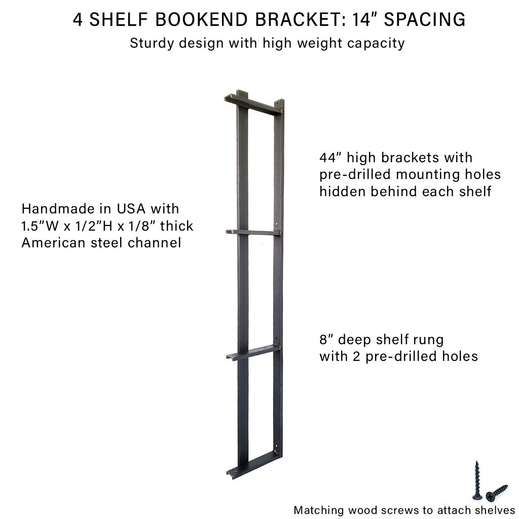 Wall Mount 4 Shelf Unit with Bookends: 44" H