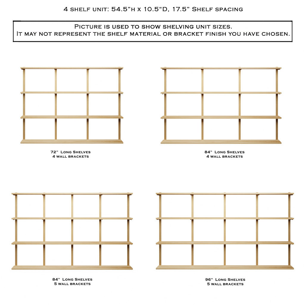 Wall Mount 4 Shelf Unit: 54.5" H