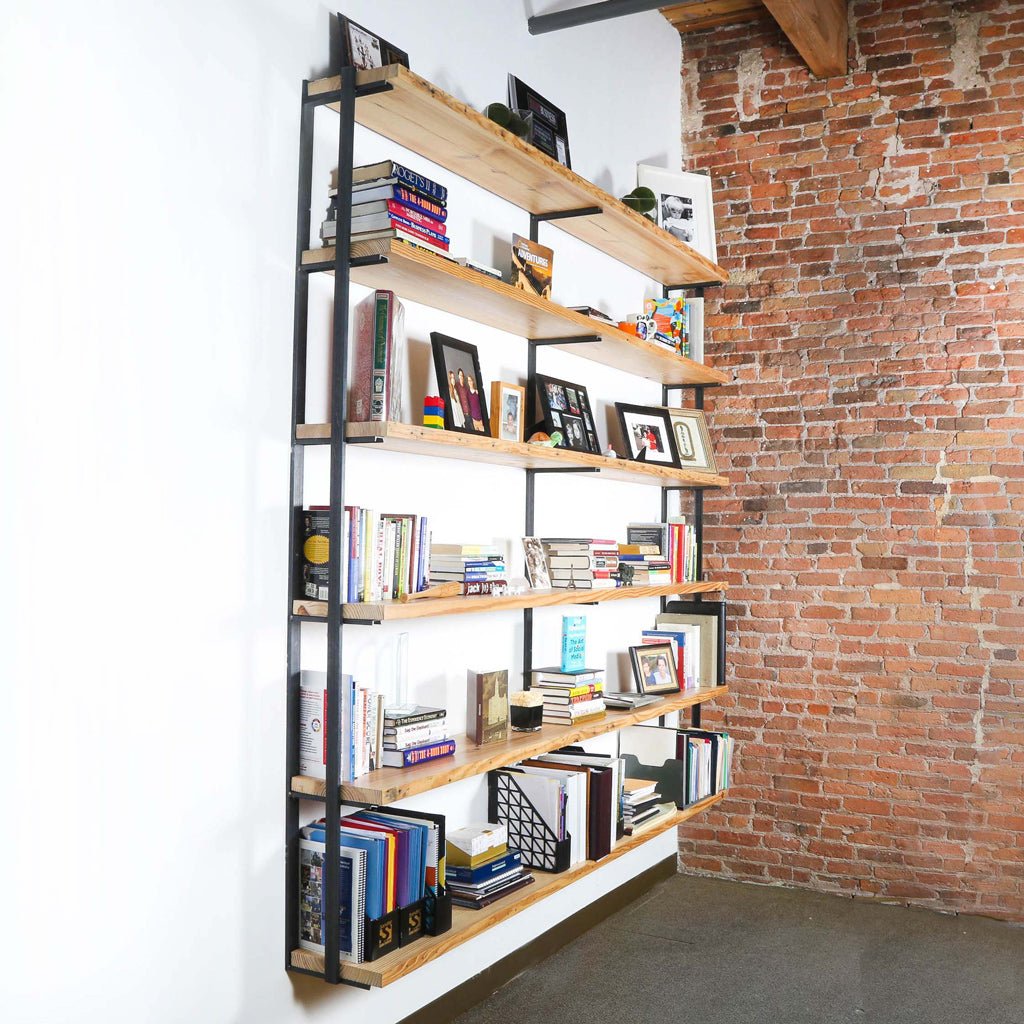 Wall Mount 6 Shelf Unit with Bookends: 89.5" H