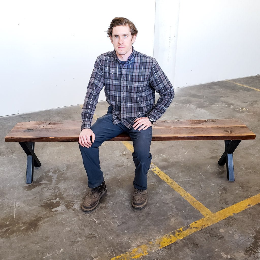 Reclaimed Wood Bench with steel "X" legs