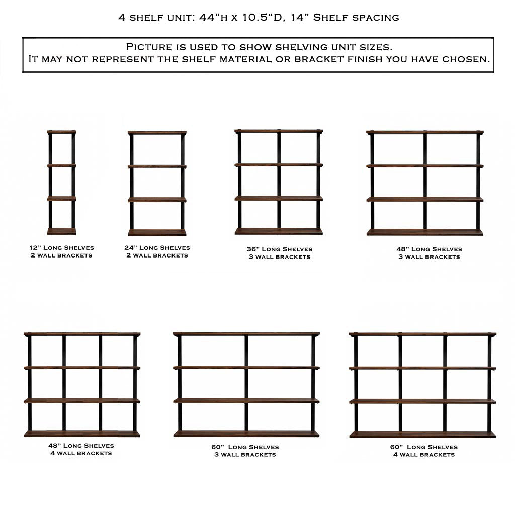 Wall Mount 4 Shelf Unit: 44" H
