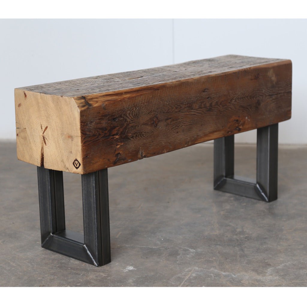Reclaimed Beam Bench with Square Steel Legs