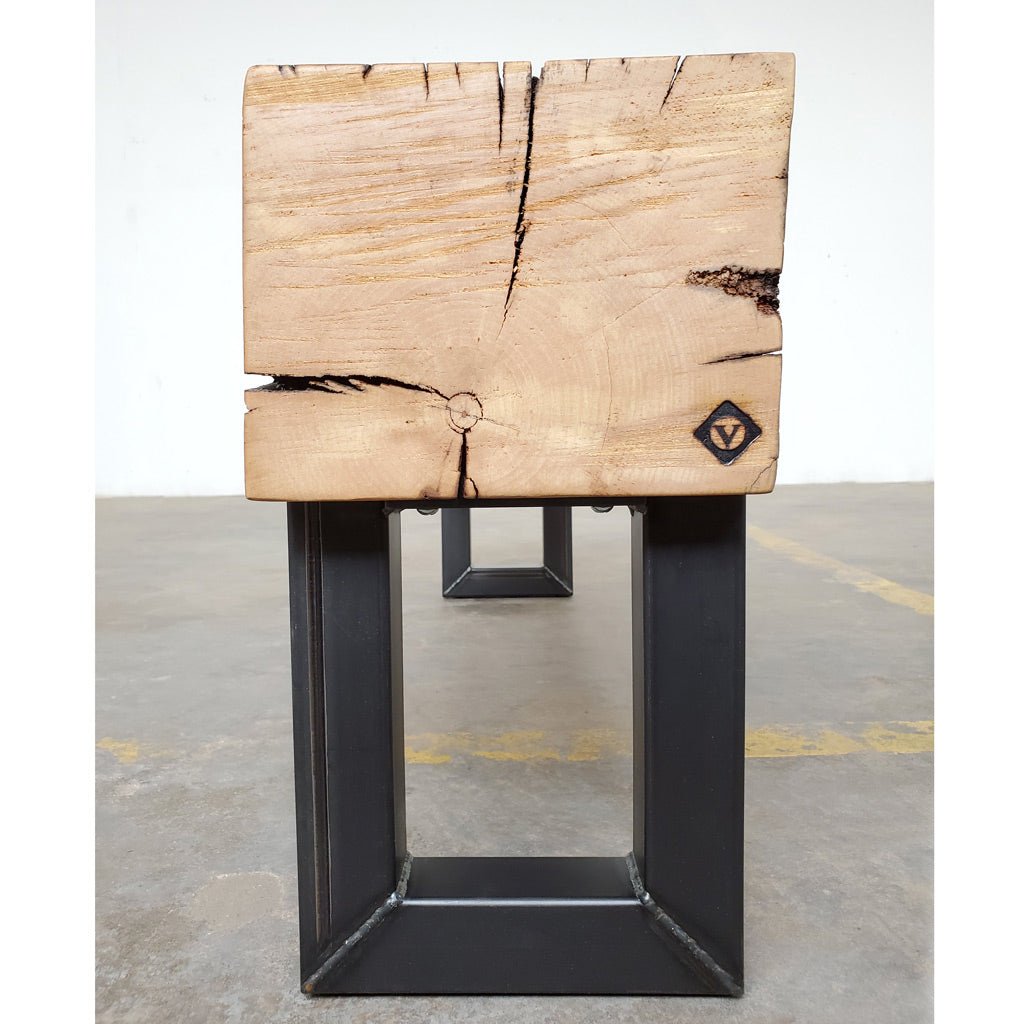 Reclaimed Beam Bench with Square Steel Legs