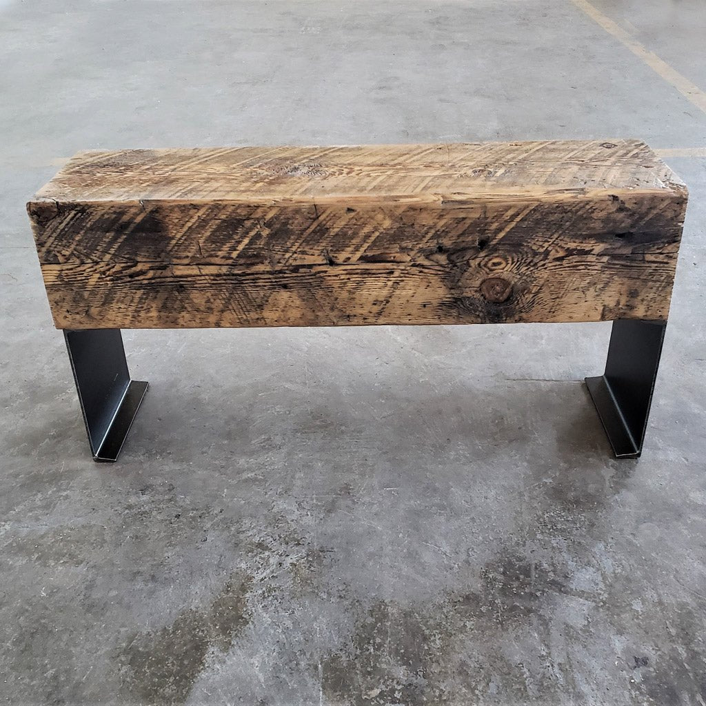 Reclaimed Beam Bench with Steel Channel Legs