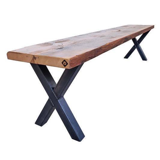 Reclaimed Wood Bench with steel "X" legs