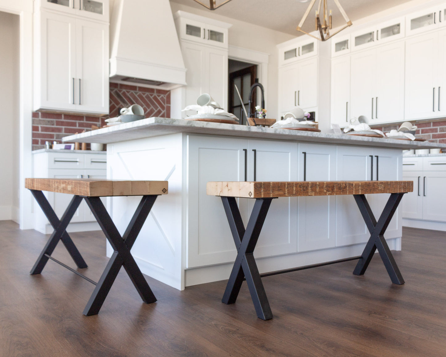 Counter Height Bench with "X" Metal Legs