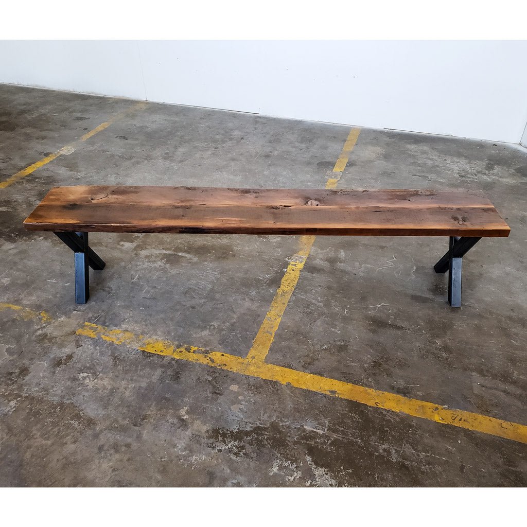 Reclaimed Wood Bench with steel "X" legs