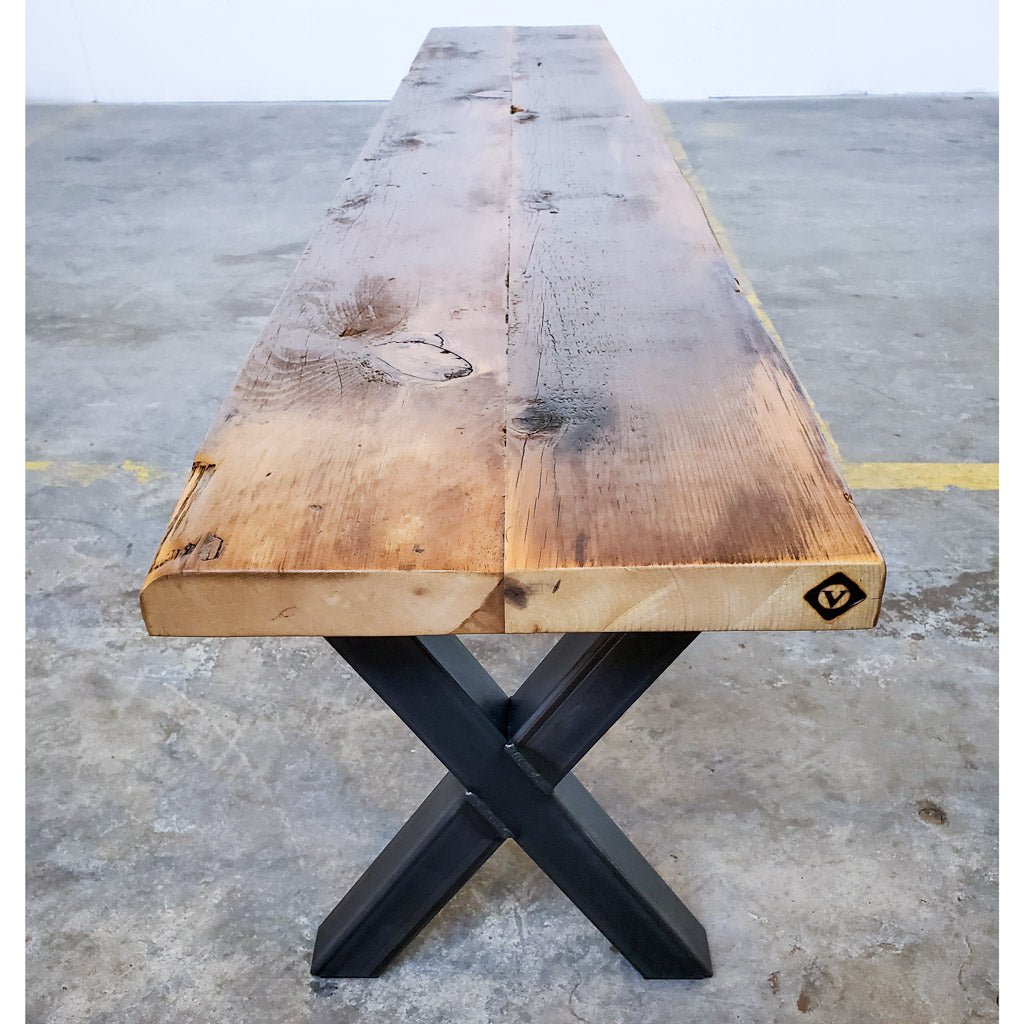 Reclaimed Wood Bench with steel "X" legs