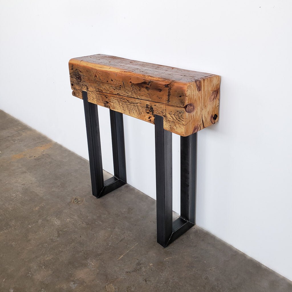 Reclaimed Beam and steel Console Table