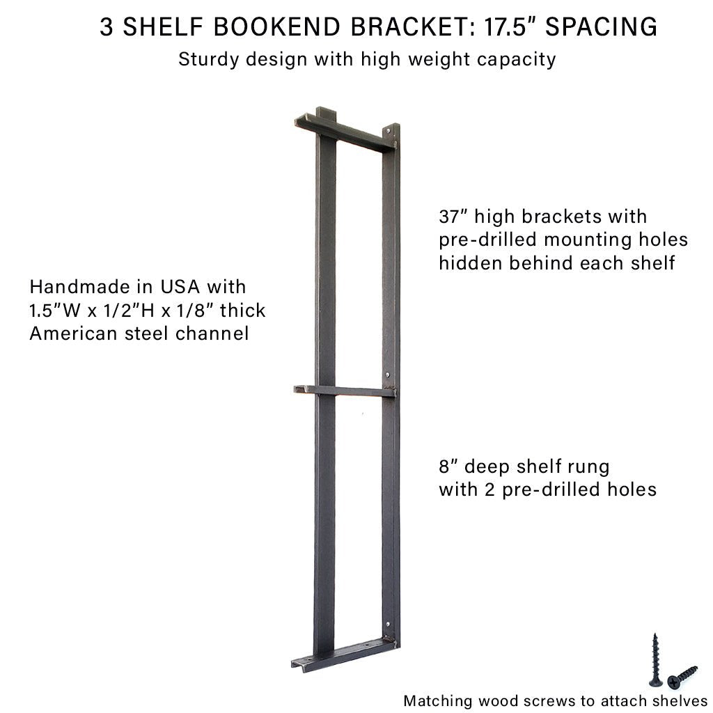 Wall Mount 3 Shelf Unit with Bookends: 37"H