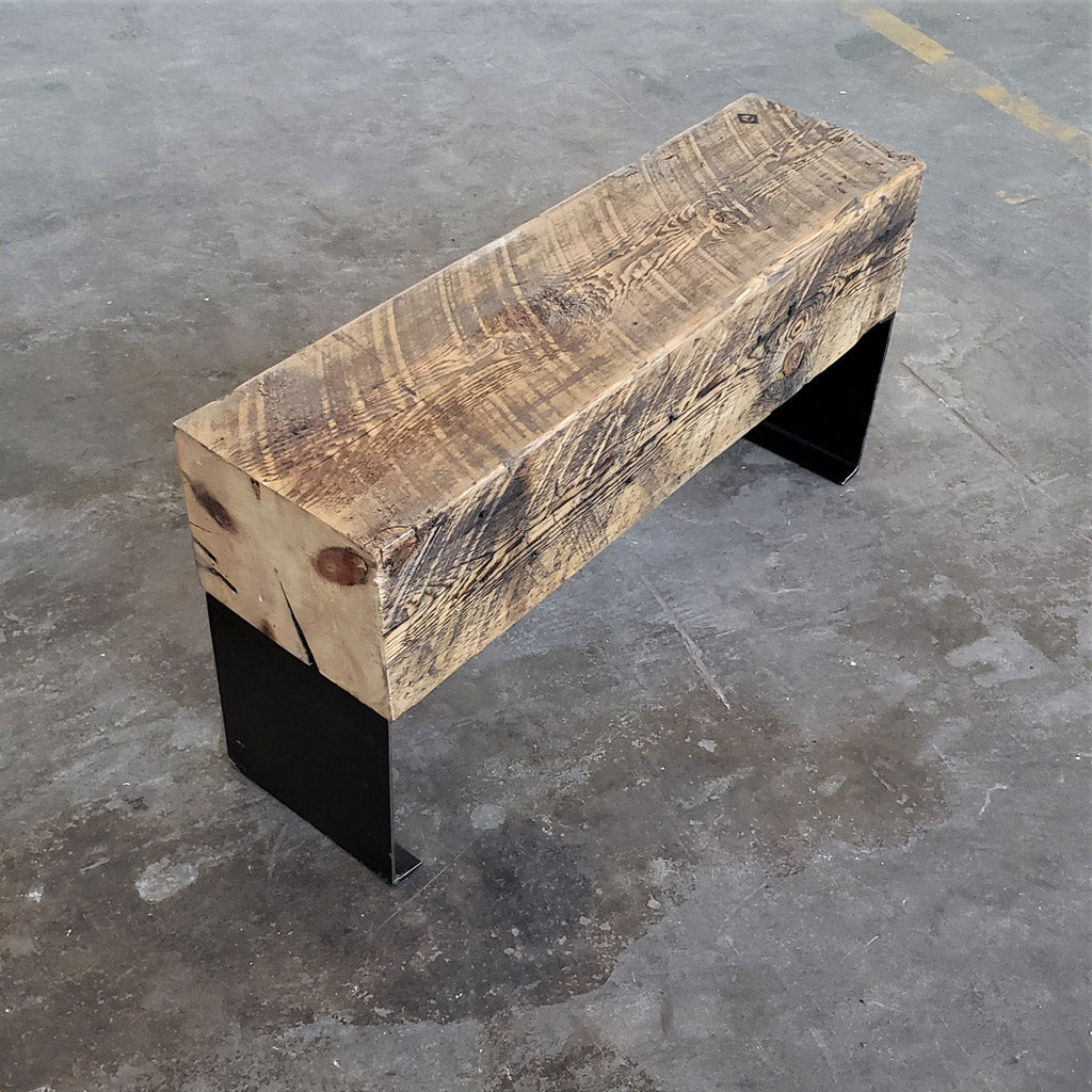 Reclaimed Beam Bench with Steel Channel Legs