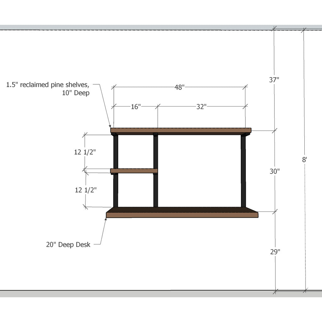 Floating Desk + 2 Shelves