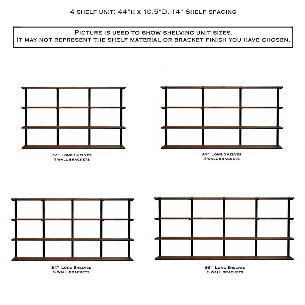 Wall Mount 4 Shelf Unit: 44" H
