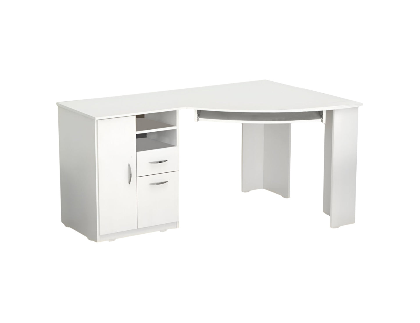 59" White Corner Computer Desk With Two Drawers