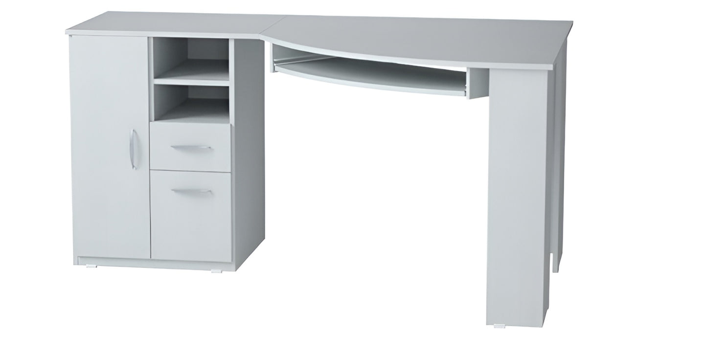 59" White Corner Computer Desk With Two Drawers