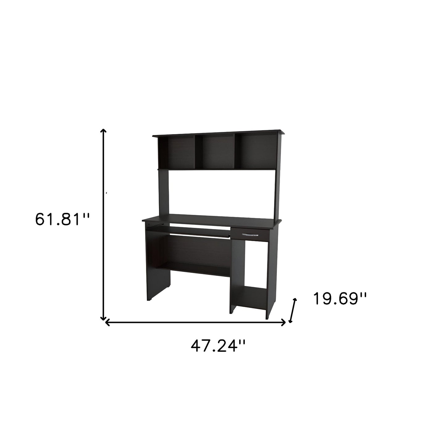 47" Espresso Solid Wood Computer Desk With Hutch