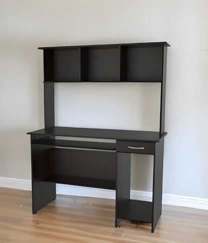 47" Espresso Solid Wood Computer Desk With Hutch