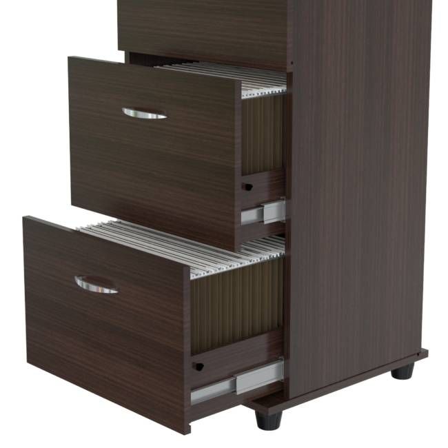 Espresso Wood Three Drawer Filing Cabinet