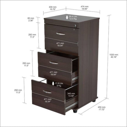 Espresso Wood Three Drawer Filing Cabinet