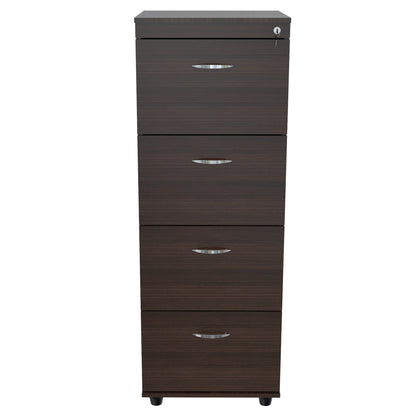 Espresso Wood Finish Four Large Drawer Filing Cabinet