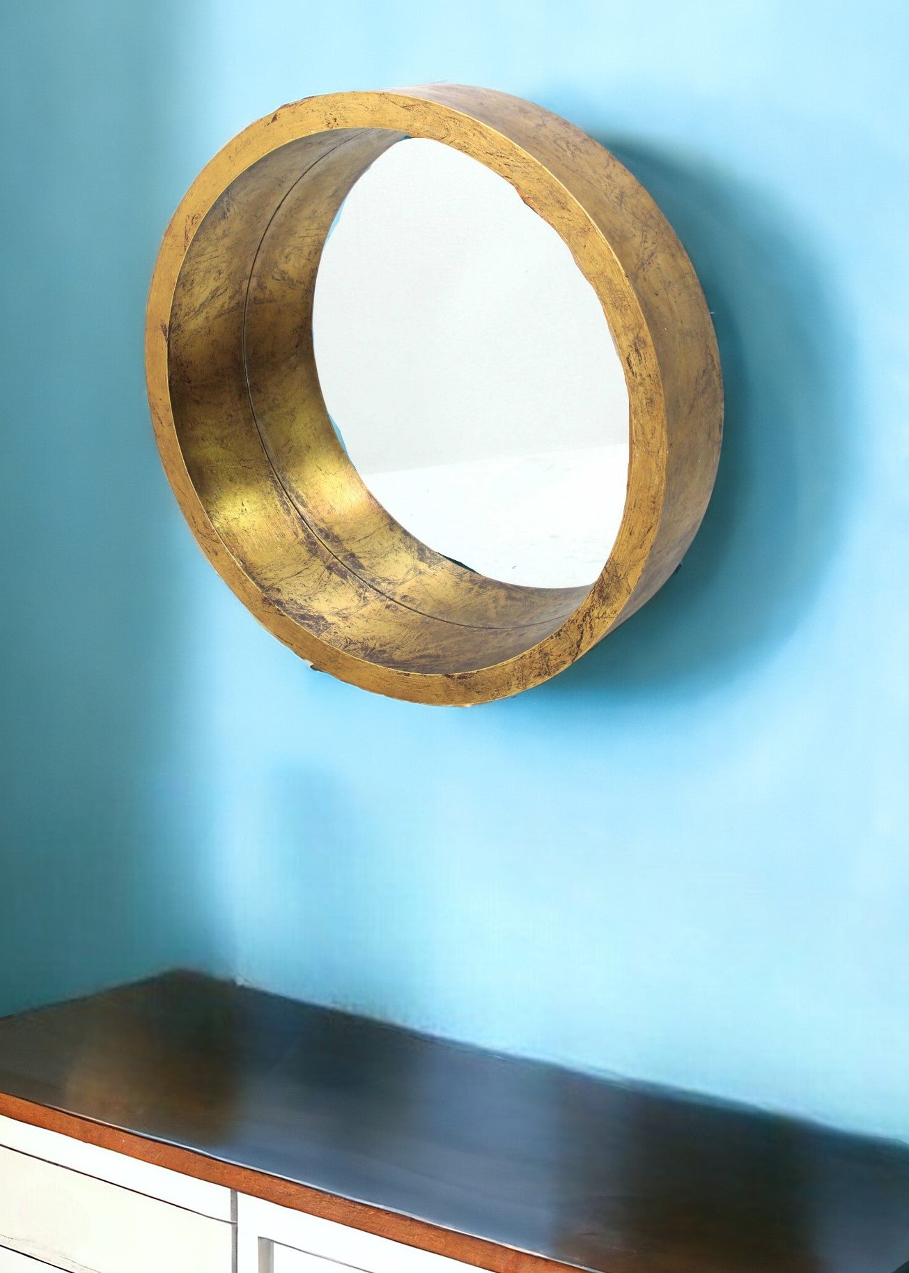 36" Gold Round Wood Framed Accent Mirror