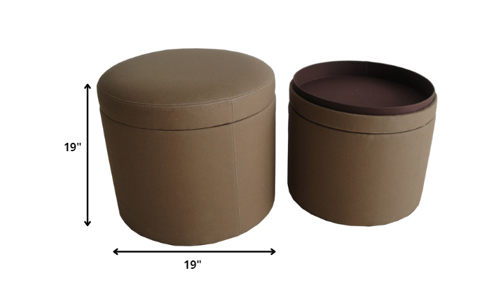 1" Tan Faux Leather Round Storage