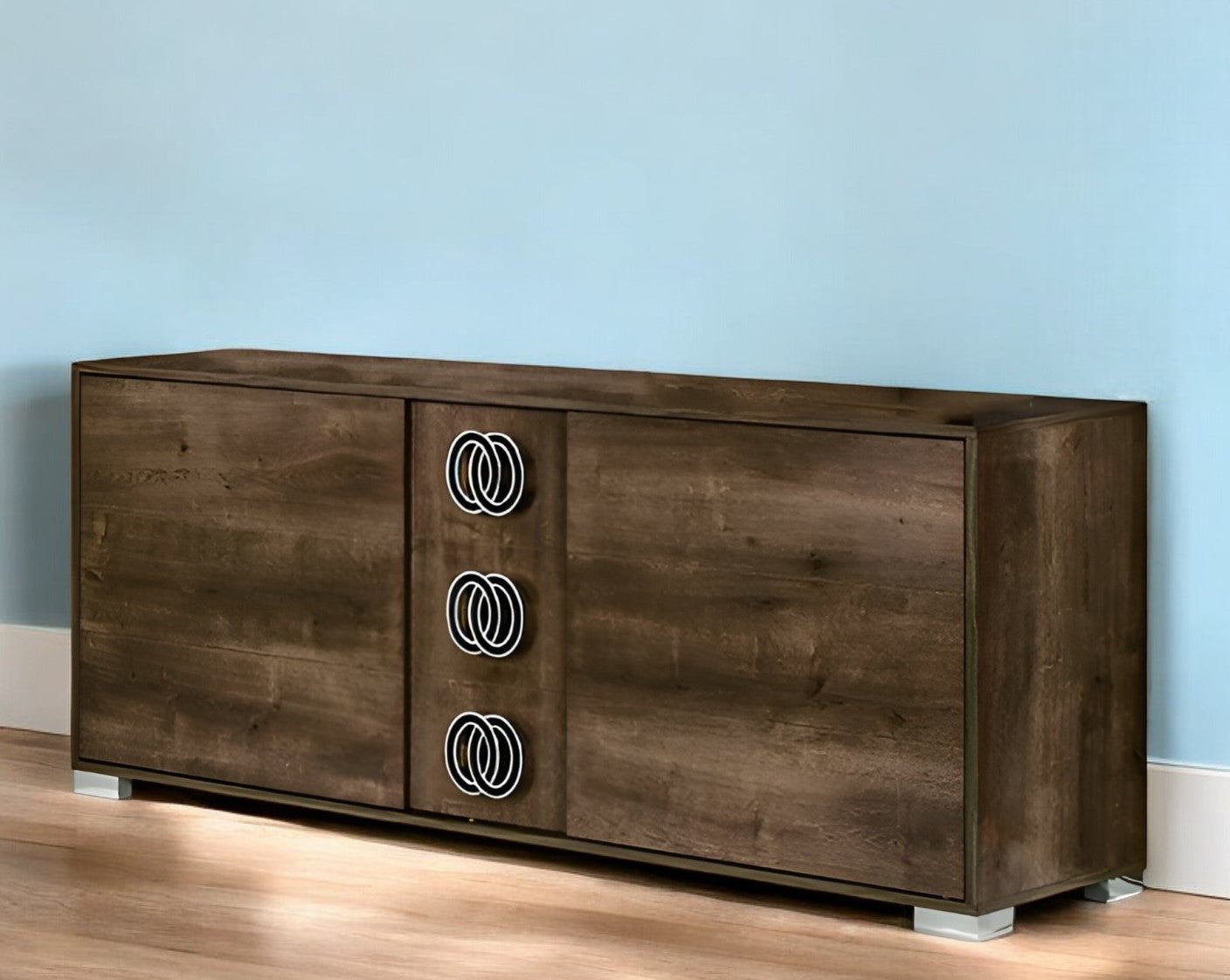 66" Brown Three Drawer Double Dresser