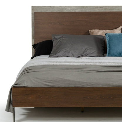 Modern Dark Walnut & Concrete Queen Bed