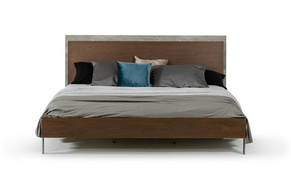 Modern Dark Walnut & Concrete Queen Bed