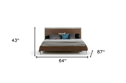Modern Dark Walnut & Concrete Queen Bed