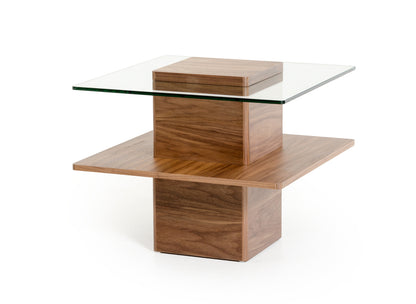 19" Walnut Veneer And Glass End Table