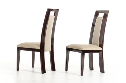 Set of Two Taupe And Brown Upholstered Faux Leather Dining Side Chairs