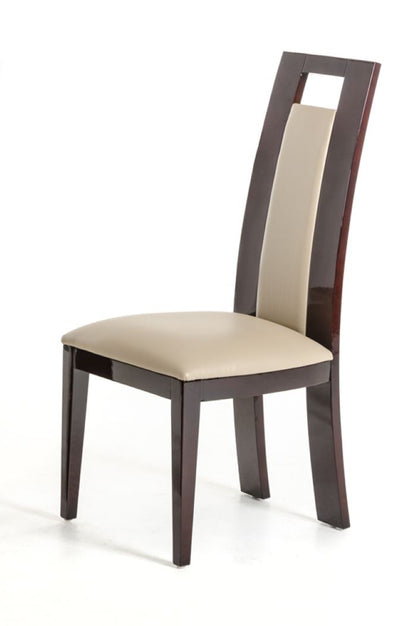 Set of Two Taupe And Brown Upholstered Faux Leather Dining Side Chairs