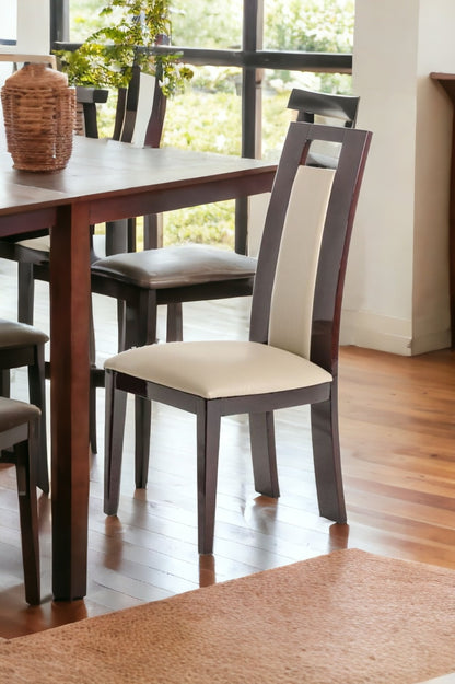 Set of Two Taupe And Brown Upholstered Faux Leather Dining Side Chairs