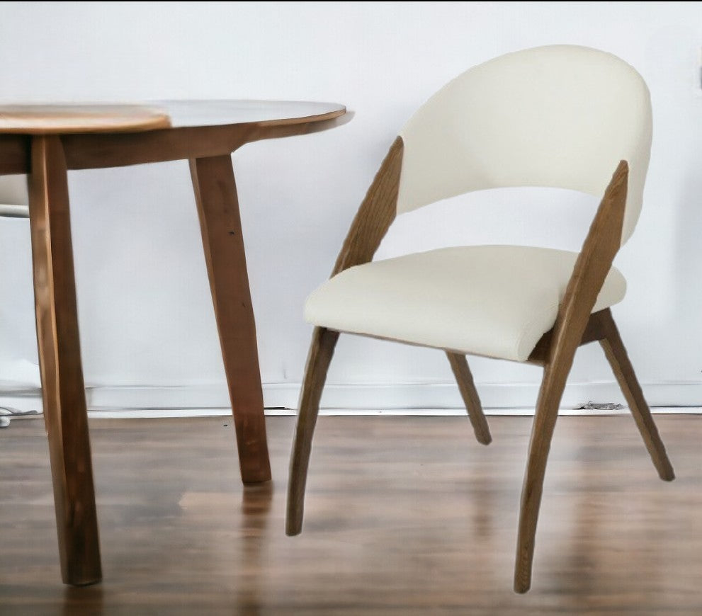 Set of Two Cream And Brown Upholstered Faux Leather Dining Side Chairs