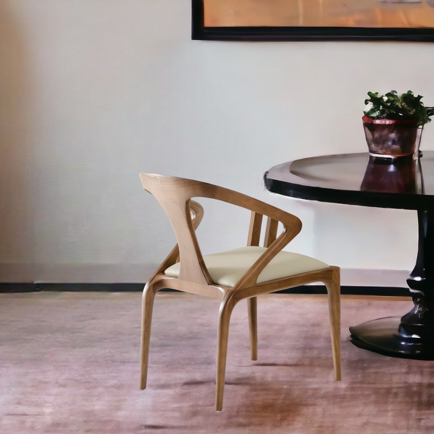 White And Brown Upholstered Faux Leather Curved Back Dining Side Chair