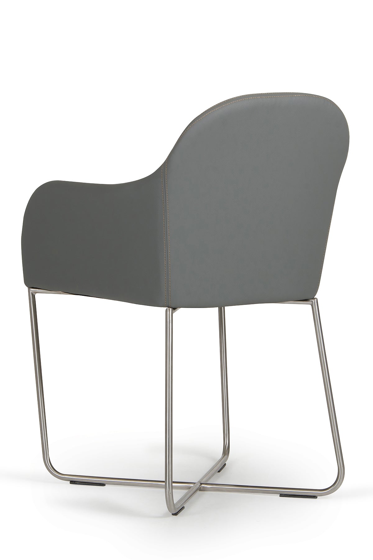 Gray Upholstered Faux Leather Dining Arm Chair