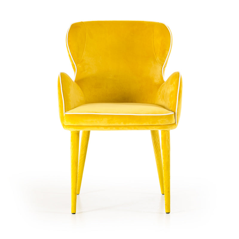 Yellow Upholstered Fabric Dining Arm Chair