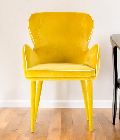 Yellow Upholstered Fabric Dining Arm Chair